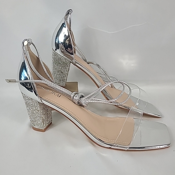 Lala Ikai Shoes - NEW Lala Ikai Rhinestone Ankel Strap Open Toe Silver High Heel Shoe Sz 10 NIB